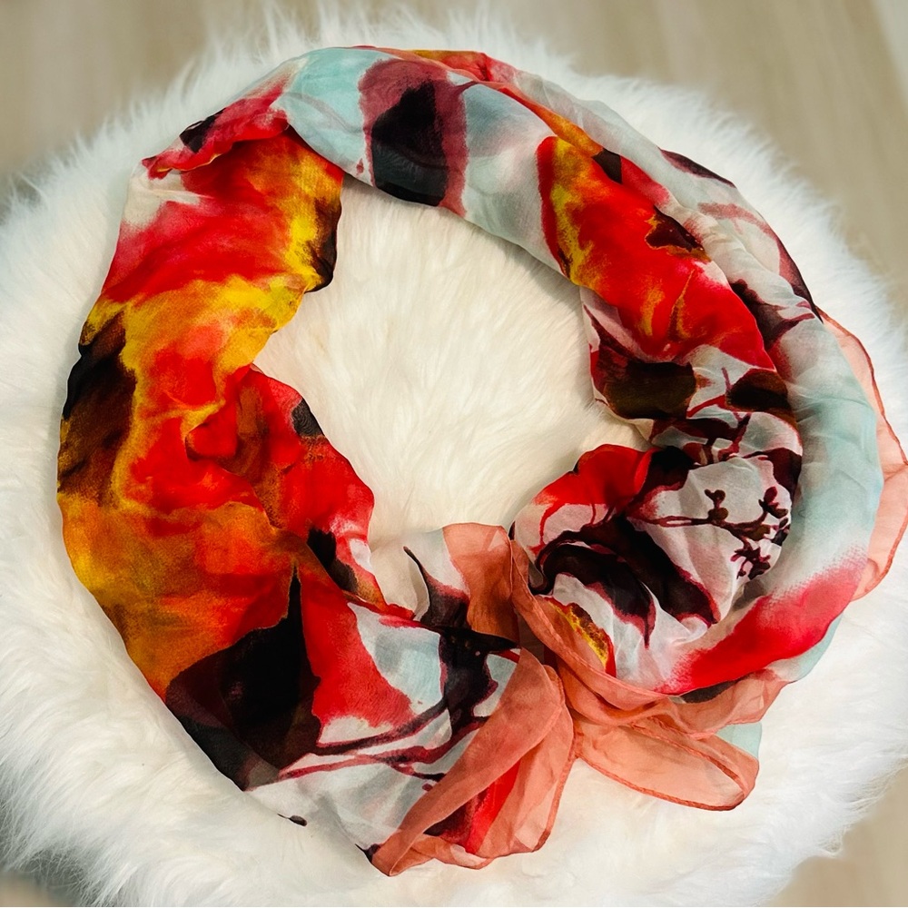 Vibrant Multicolor 100% Silk Vince Camuto 41” Floral Scarf
